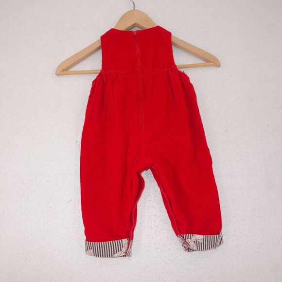 Vintage Red Corduroy Overalls with Black White Print Cuffs Bow Girls 12 months - Picture 3 of 6